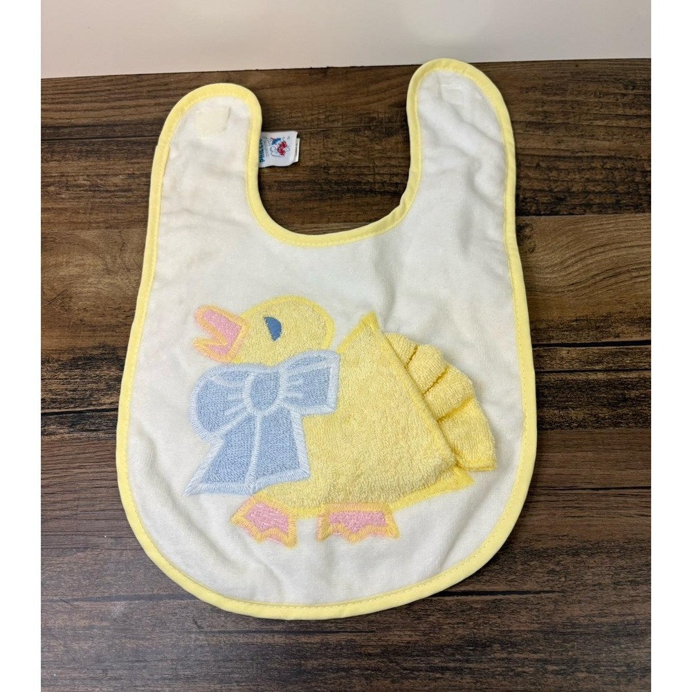 Vintage Silly Phillie Creations Baby Duck Yellow Fabric Bay Bib Wash Cloth 2000
